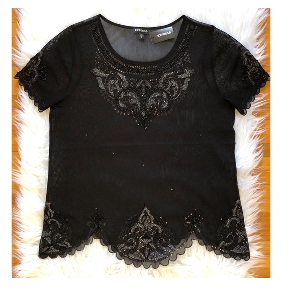T-shirt Express GLAM à Col En V Et Motif Graphique - Taille XS, Vert, Neuf Avec étiquette